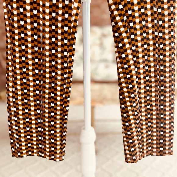 Maeve Anthro Checkered Pants Slim Ankle 8 Brown Black Knit Retro Mod Stretch - Picture 9 of 15